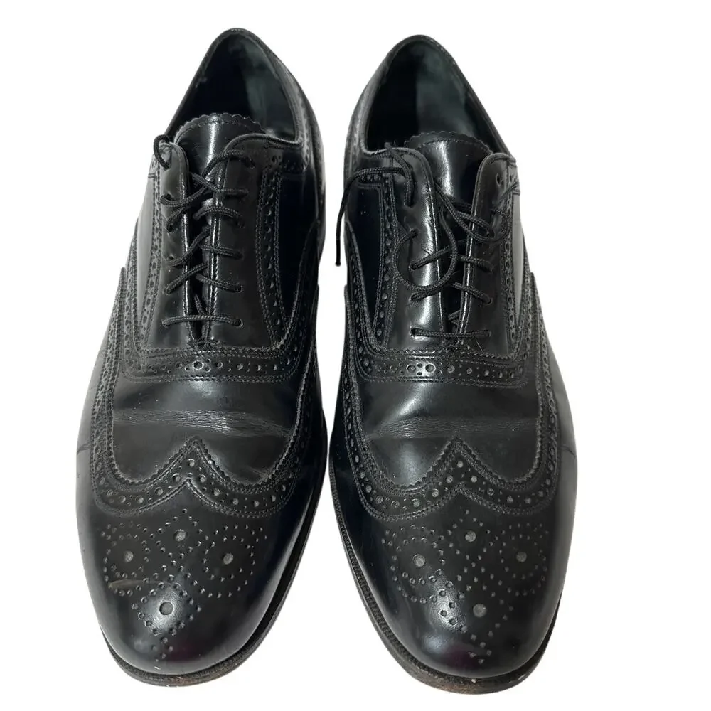 Florsheim Men's Oxford Dress Shoes 75912 Black Sz 9.5 3E Wingtip Classic Leather
